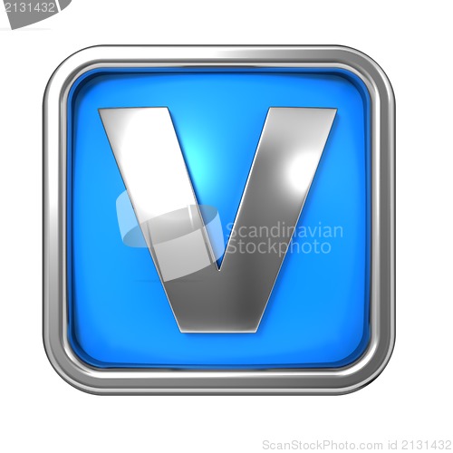 Image of Silver Letter in Frame, on Blue Background.