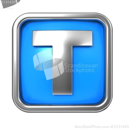 Image of Silver Letter in Frame, on Blue Background.