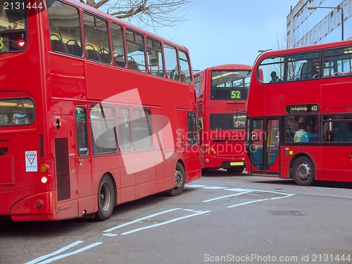 Image of Red double decker bus in London