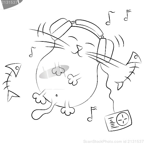 Image of Cat listening to music. illustration