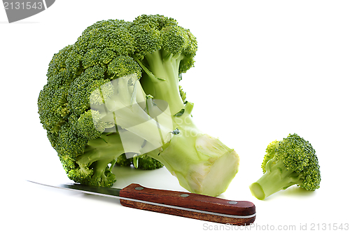 Image of Broccoli and kitchen knife.