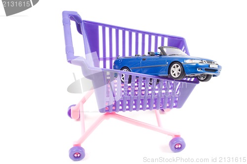 Image of Conceptual photo with car and shopping-cart