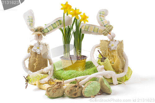 Image of Easter bunnies with narcissus