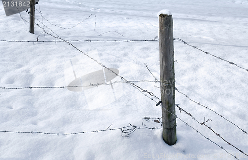 Image of snowbound barbed wire fence