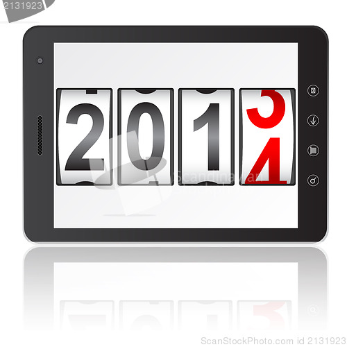 Image of Tablet PC computer with 2014 New Year counter isolated on white 