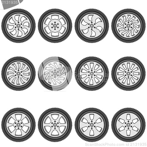 Image of automotive wheel with alloy wheels, vector illustration