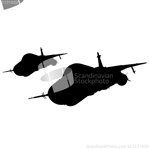 Image of Collection of different combat aircraft silhouettes.  vector ill