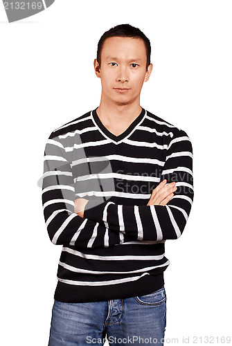 Image of Asian Man In Striped Pullover