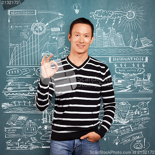 Image of Asian Man In Striped Pullover