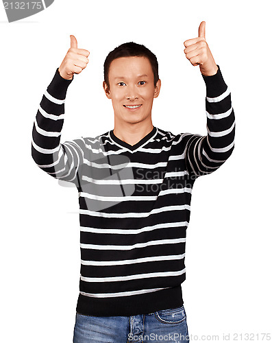 Image of Asian Man In Striped Pullover