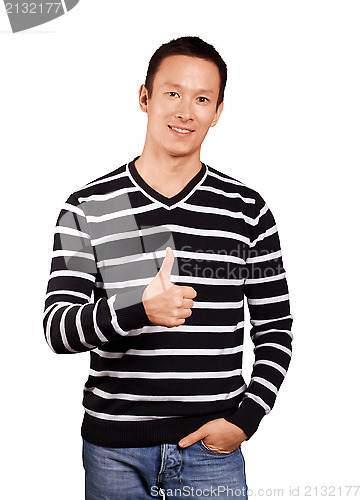 Image of Asian Man In Striped Pullover