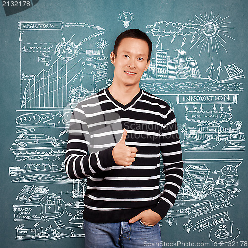 Image of Asian Man In Striped Pullover