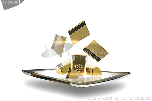 Image of Modern tablet with gold bullion