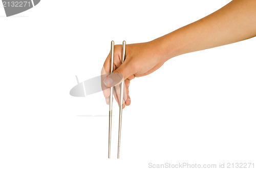 Image of isolated hand holding chopstick
