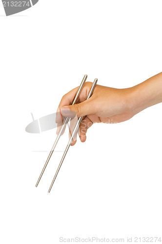 Image of isolated hand holding chopstick