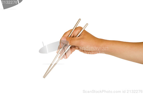 Image of isolated hand holding chopstick