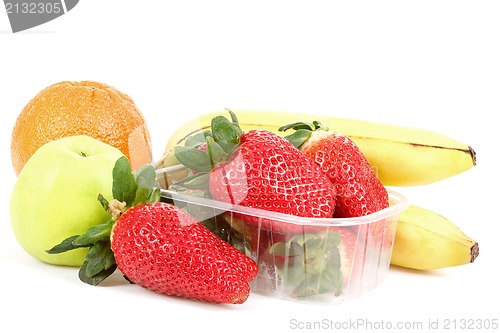 Image of fresh diet fruit, apple, orange, banana and strawberry