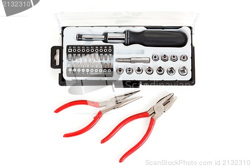 Image of Screwdriver Bit Set with pliers on white