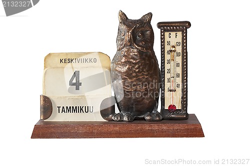 Image of Calendar-Thermometer-Miniature owl statue