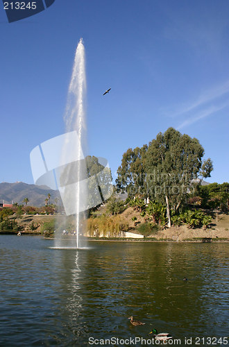 Image of water fountain in a lake
