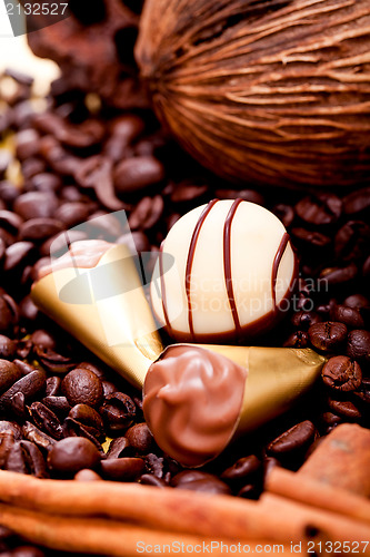 Image of collection of different chocolate pralines truffels 