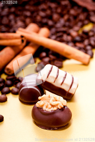 Image of collection of different chocolate pralines truffels 