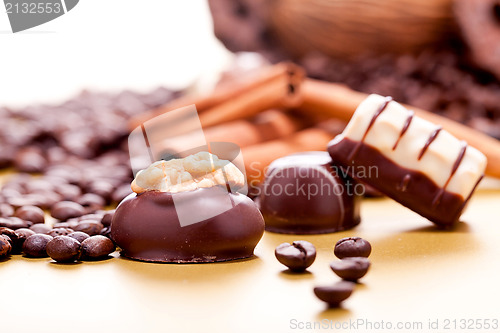 Image of collection of different chocolate pralines truffels 