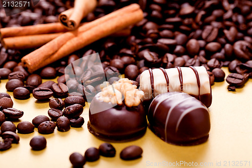 Image of collection of different chocolate pralines truffels 