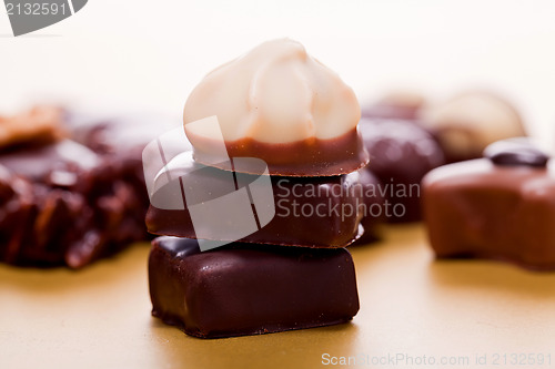 Image of collection of different chocolate pralines truffels 