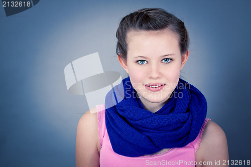 Image of young teenager girl smiling having fun