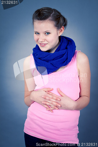 Image of young teenager girl smiling having fun