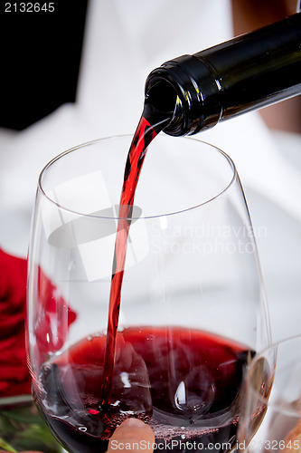 Image of couple drinking red wine in restaurant