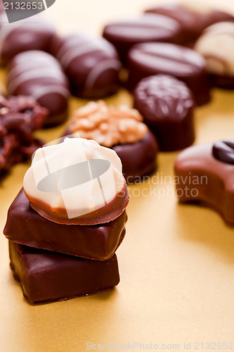 Image of collection of different chocolate pralines truffels 