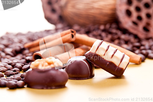 Image of collection of different chocolate pralines truffels 