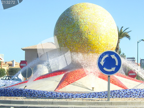 Image of roundabout with a water display