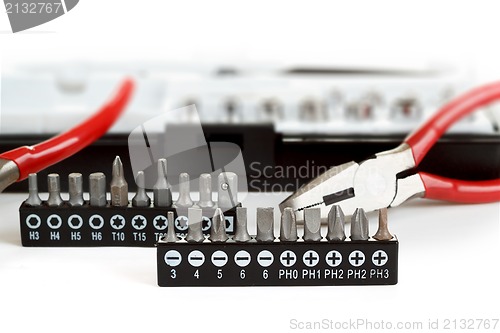 Image of Screwdriver Bit Set on White with pliers