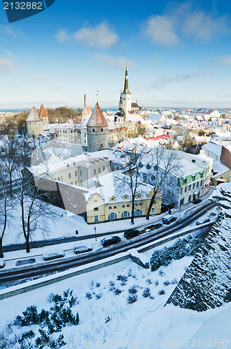 Image of A view over the rooftops of old Tallinn frosty morning