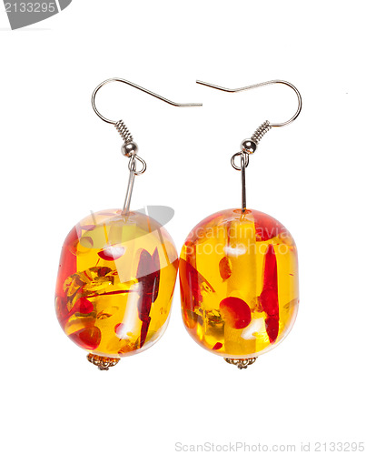 Image of Earrings in glass yellow- red  on a white background