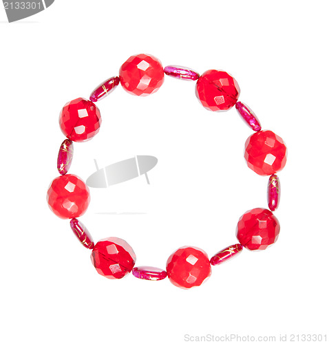 Image of Red bracelet with glass on white background