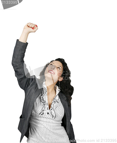 Image of Young woman celebrating a business victory