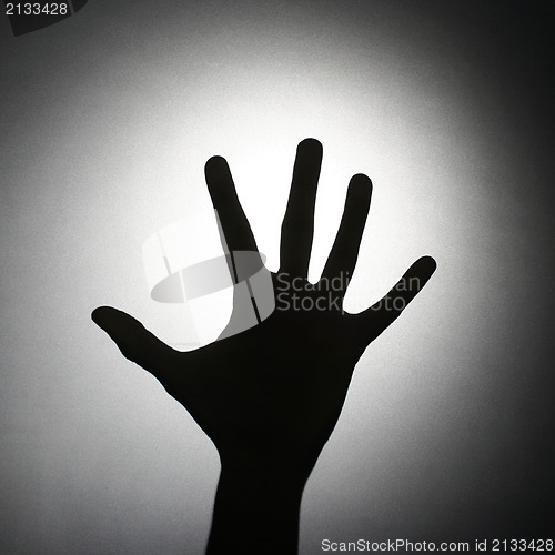 Image of  Hand behind a glas