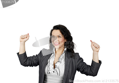 Image of Young woman celebrating a business victory