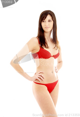 Image of lovely brunette in red underwear