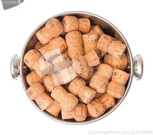Image of Wine Corks in Bucket, top view