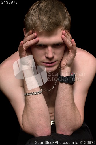 Image of Portrait of stressed young man