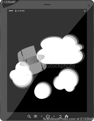 Image of Cloud-computing connection on the digital tablet pc. Conceptual image. Isolated on white.