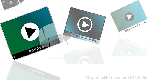 Image of Media player set with play button on abstract background
