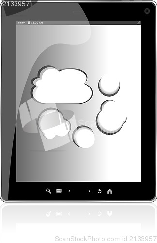 Image of Cloud-computing connection on the digital tablet pc. Conceptual image. Isolated on white.