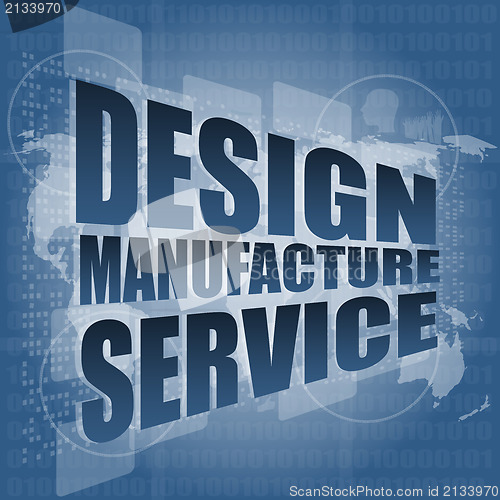 Image of design manufacture service words on digital binary touch screen