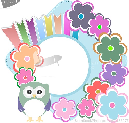 Image of Seamless retro flowers and owl kids illustration background pattern